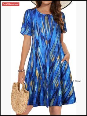 Floral Sundress with Pockets Casual Tshirt Short Sleeve Summer Dress